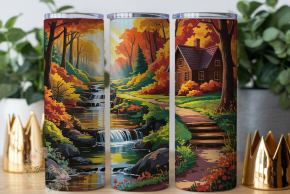 Autumn Forest Cabin Waterfall Tumbler Review