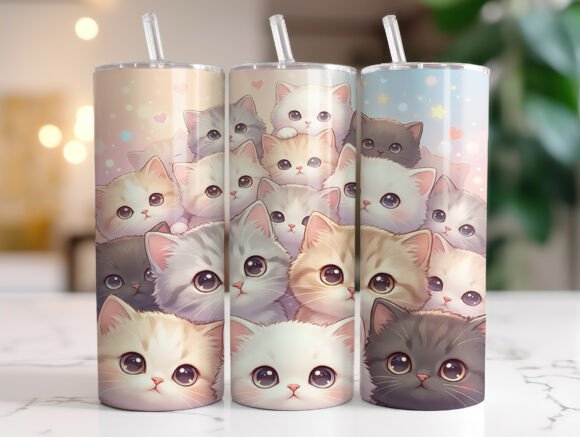 Black White Kawaii Cat 20oz Tumbler Wrap