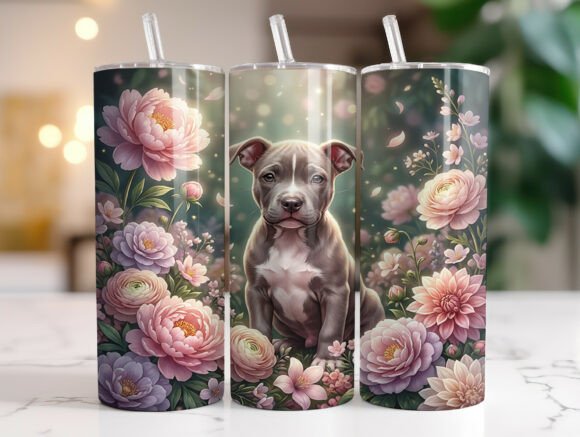 Cute Pitbull Puppy Blossom Tumbler Wrap