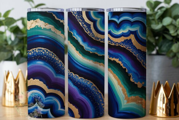Deep Blue Gold Agate 20oz Tumbler Wrap