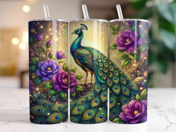 Elegant Peacock Floral Tumbler PNG: A Designer's Review
