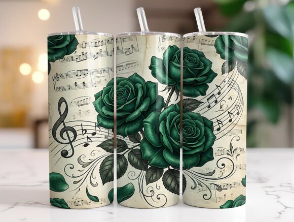 Vintage Music Sheet Rose 20oz Tumbler